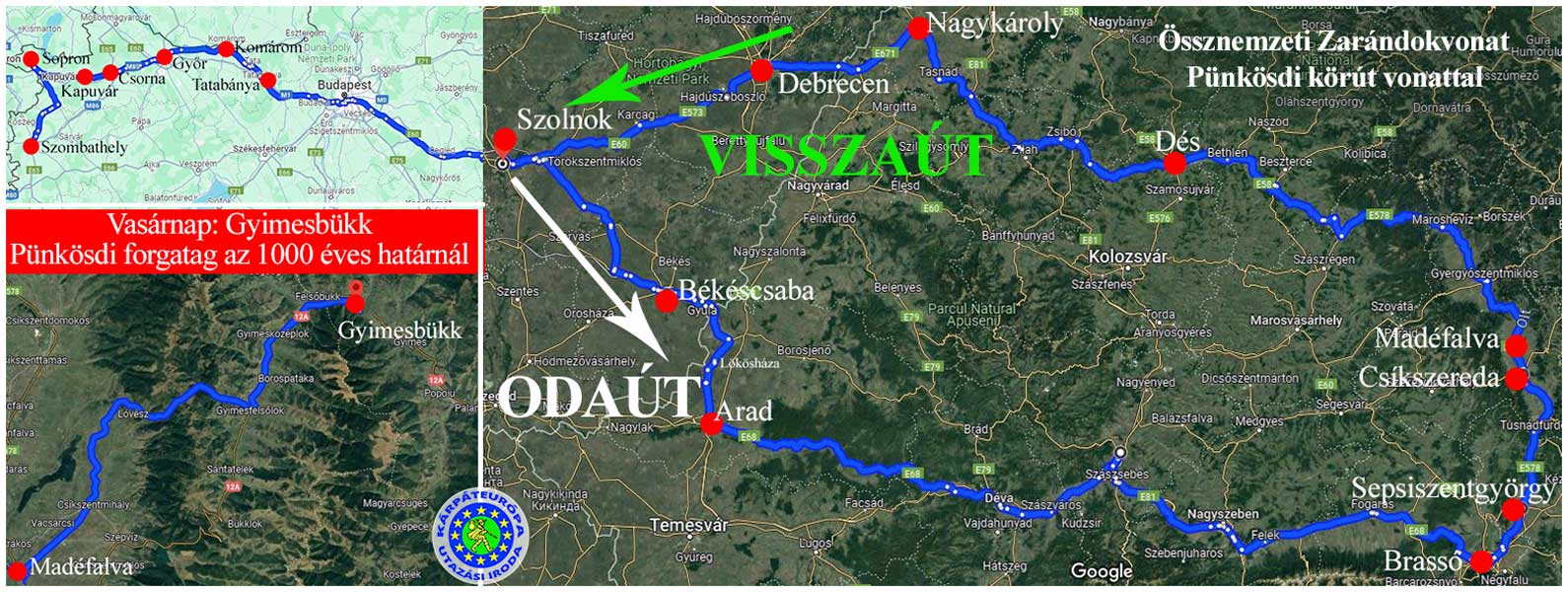 Zarándokvonat útvonal térképek