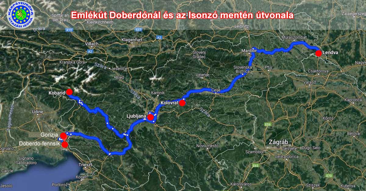 Emlékút Doberdónél és az Isonzó mentén - térkép